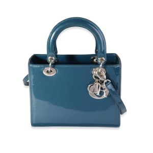 118576 fv Dior Blue Patent Leather Medium Cannage Bag