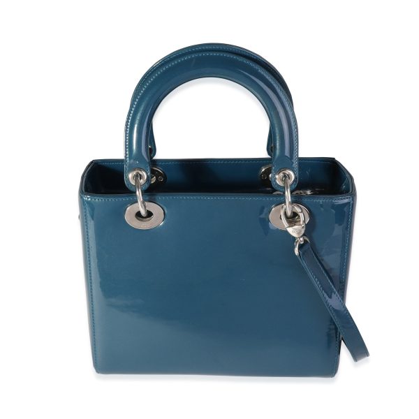 118576 stamp Dior Blue Patent Leather Medium Cannage Bag