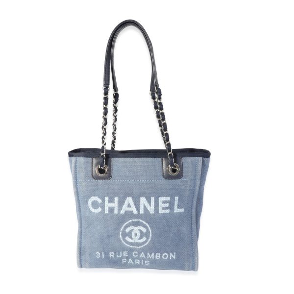 118589 fv Chanel Blue Canvas Calfskin Mini Deauville Tote