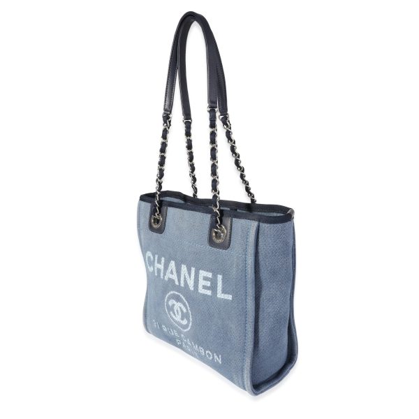 118589 sv Chanel Blue Canvas Calfskin Mini Deauville Tote