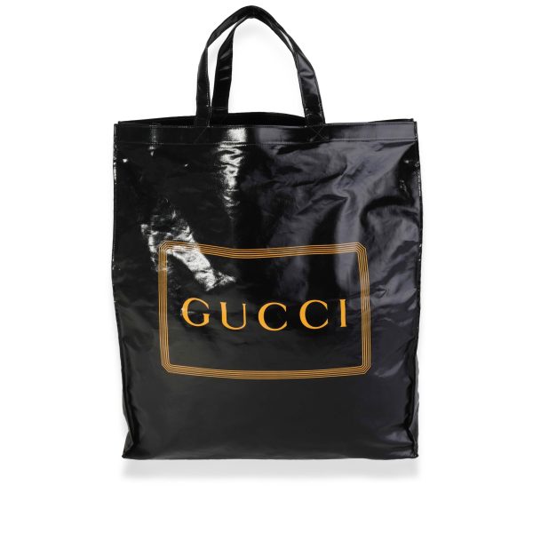 118634 fv Gucci Black Gold Coated Canvas Montecarlo Tote