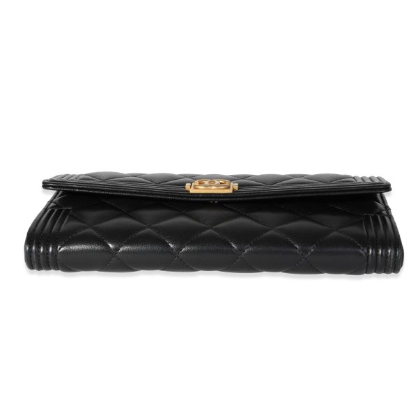 118643 stamp Chanel Black Quilted Lambskin Boy Wallet