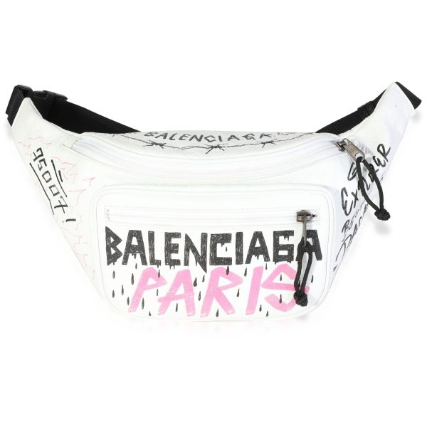 118733 fv e9d44d27 01d8 4782 ad26 44882dcda8ba Balenciaga White Graffiti Leather Explorer Belt Bag