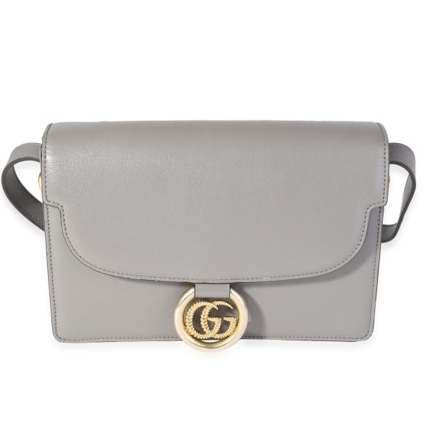 118750 fv Gucci Gray Leather GG Ring Shoulder Bag