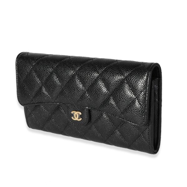 118786 sv Chanel Black Quilted Caviar Classic Wallet