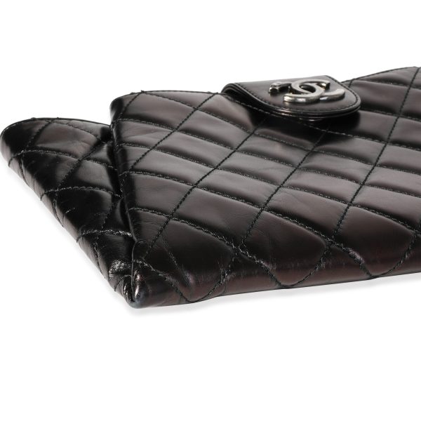 118838 box Chanel Black Glazed Calfskin Coco Pleats Clutch