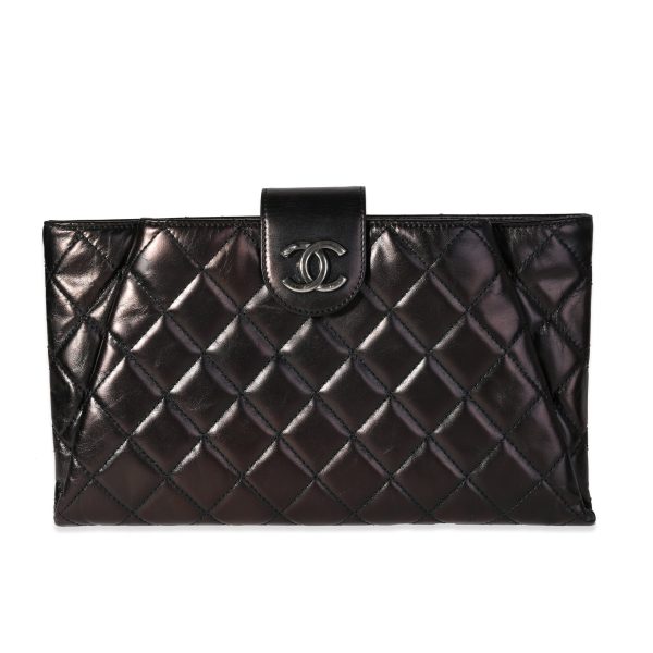 118838 fv Chanel Black Glazed Calfskin Coco Pleats Clutch