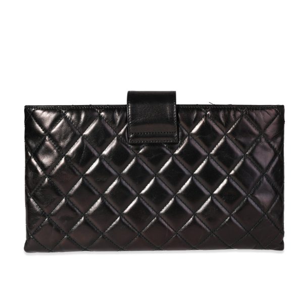 118838 pv Chanel Black Glazed Calfskin Coco Pleats Clutch