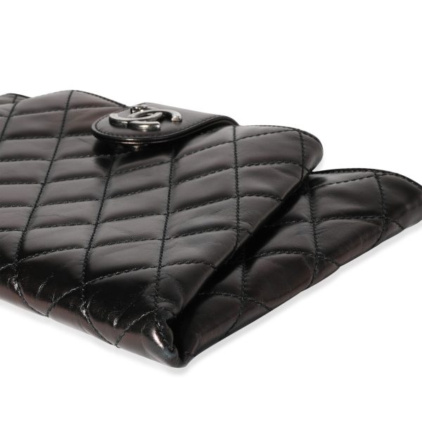 118838 stamp Chanel Black Glazed Calfskin Coco Pleats Clutch