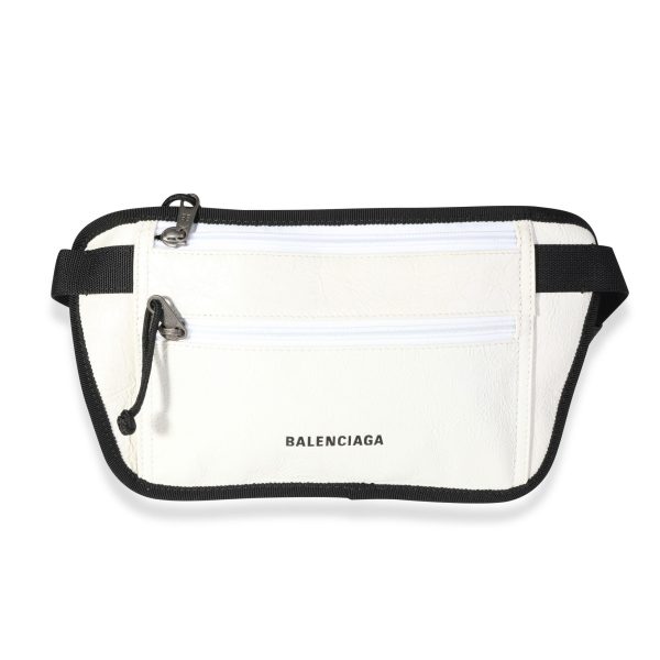 118841 fv 6d1a6005 9eb6 4bdf a392 5340c6653b03 Balenciaga White Leather Black Weekend Belt Bag