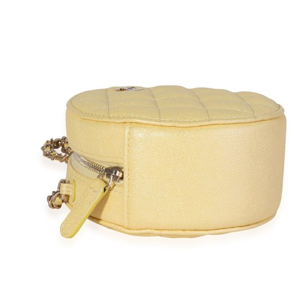 118927 clasp d5fe2314 e565 408f bf77 71c19fe3a1e4 Chanel Metallic Yellow Quilted Caviar Round Mini Crossbody