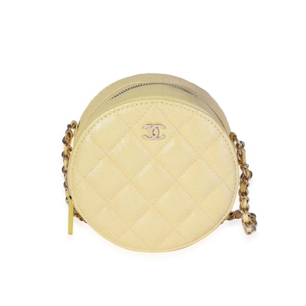 118927 fv dd49bbb5 eddb 4764 8098 5d46a46c5a27 Chanel Metallic Yellow Quilted Caviar Round Mini Crossbody