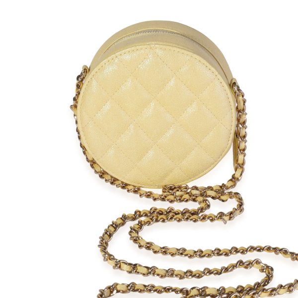 118927 pv 91122491 7671 43d0 9ac1 f0bcf7bb6e9d Chanel Metallic Yellow Quilted Caviar Round Mini Crossbody