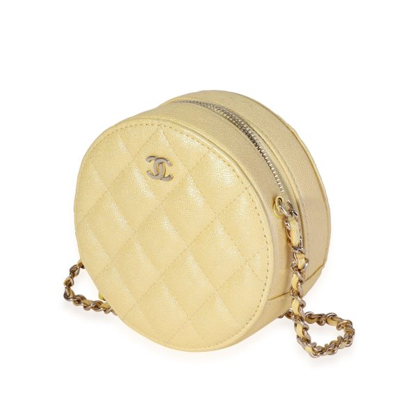 118927 sv 99cfc9a9 fb4e 4506 bd40 d9f9ba4e3bdd Chanel Metallic Yellow Quilted Caviar Round Mini Crossbody