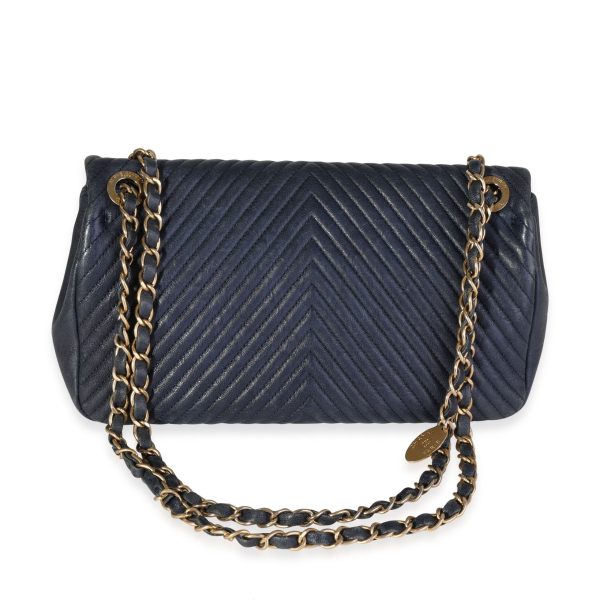 118929 pv Chanel Navy Chevron Quilted Coco Vintage Flap