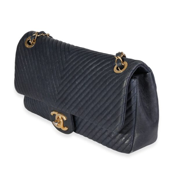 118929 sv Chanel Navy Chevron Quilted Coco Vintage Flap