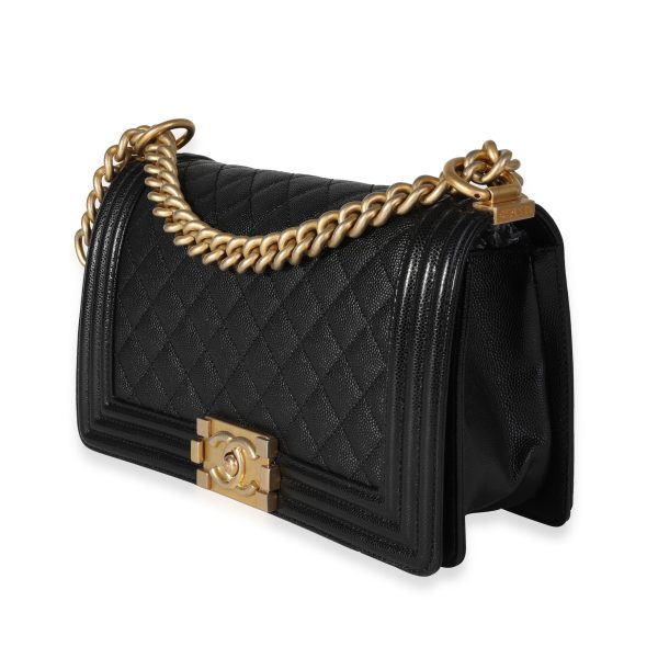 118932 sv a5621f17 462b 491d 99b7 d4ce9252ee9e Chanel Black Quilted Caviar Old Medium Boy Bag