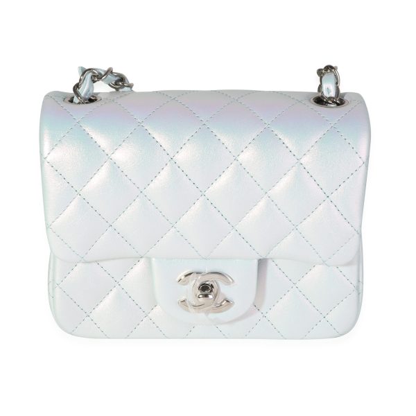 118943 fv Chanel Light Blue Iridescent Quilted Calfskin Square Mini Classic Flap Bag