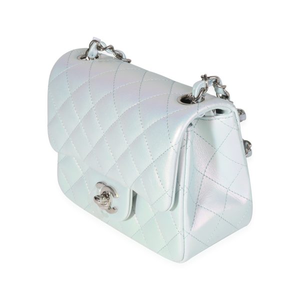 118943 sv Chanel Light Blue Iridescent Quilted Calfskin Square Mini Classic Flap Bag