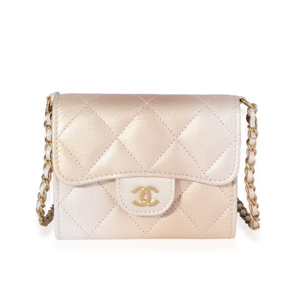 118944 fv Chanel Gold Metallic Ombré Quilted Goatskin Classic Mini Clutch with Chain