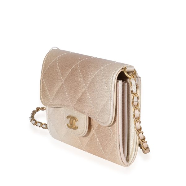 118944 sv Chanel Gold Metallic Ombré Quilted Goatskin Classic Mini Clutch with Chain