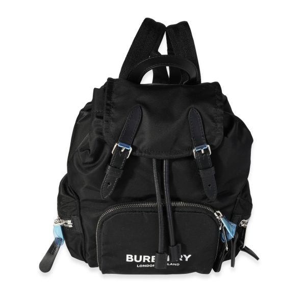 118969 fv Burberry Black Nylon Logo Print Backpack