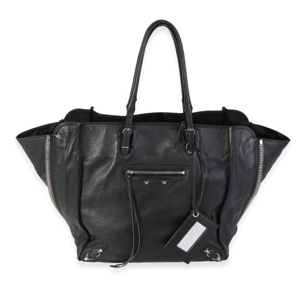 118980 fv Balenciaga Black Leather Papier Zip Around Tote