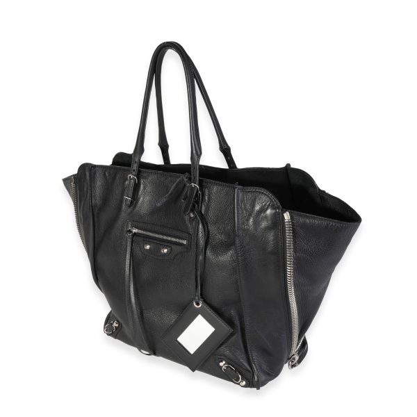 118980 sv Balenciaga Black Leather Papier Zip Around Tote