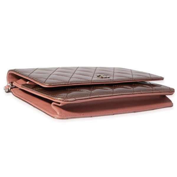 118982 box 933429c2 f542 4210 87e4 f53fdad7ceec Chanel Bronze Vertical Stripe Quilted Patent Leather Wallet On Chain