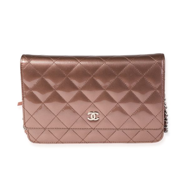 118982 fv 77fb53a2 d4ce 4616 b817 04f41e705a5b Chanel Bronze Vertical Stripe Quilted Patent Leather Wallet On Chain