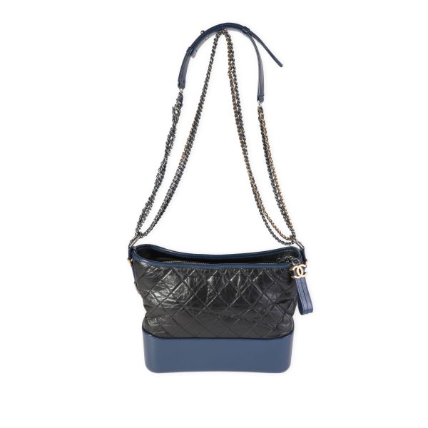 119004 bv Chanel Black Blue Quilted Aged Calfskin Large Gabrielle Hobo