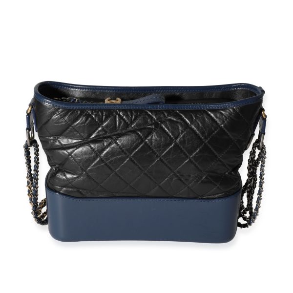 119004 pv Chanel Black Blue Quilted Aged Calfskin Large Gabrielle Hobo