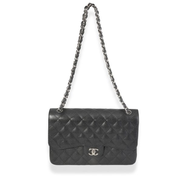 119077 bv Chanel Black Quilted Caviar Jumbo Classic Double Flap Bag