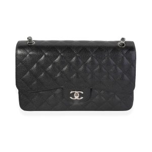 119077 fv CHANEL Chocolate Bar Coco Mark Clasp Silver Hardware Shoulder Bag Black