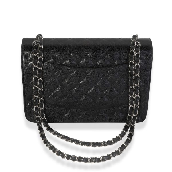 119077 pv Chanel Black Quilted Caviar Jumbo Classic Double Flap Bag