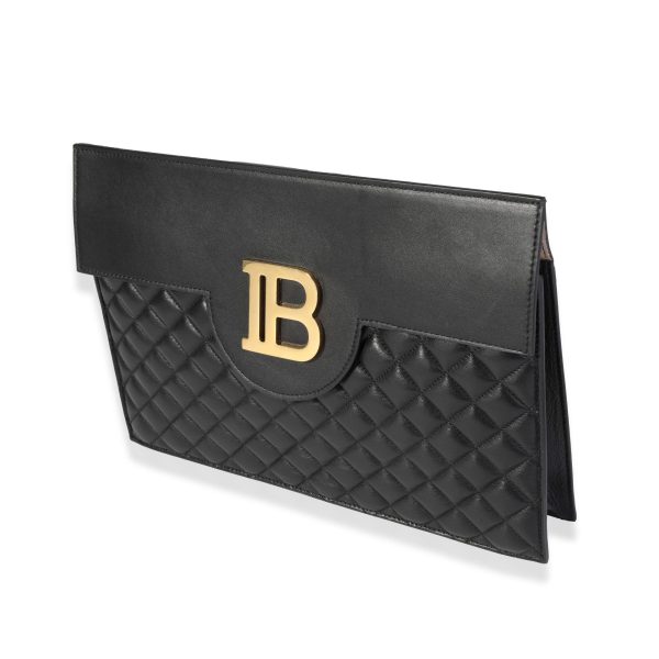 119086 sv 99979a6e 4167 45d3 9ba9 ab3948ea7a19 Balmain Black Quilted Lambskin B Pouch Logo Clutch