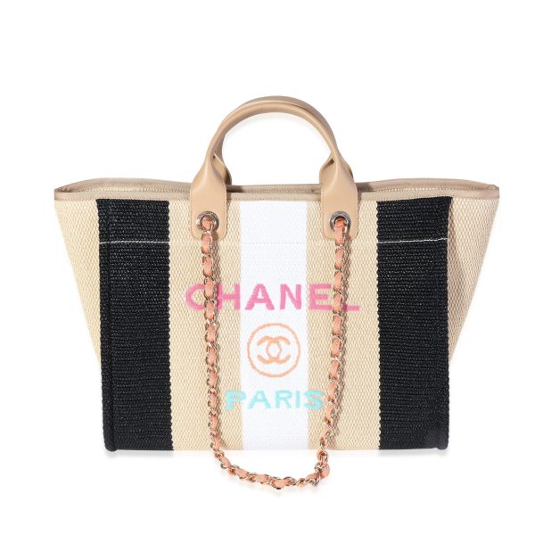 119118 fv Chanel Multicolor Striped Raffia Large Deauville Tote