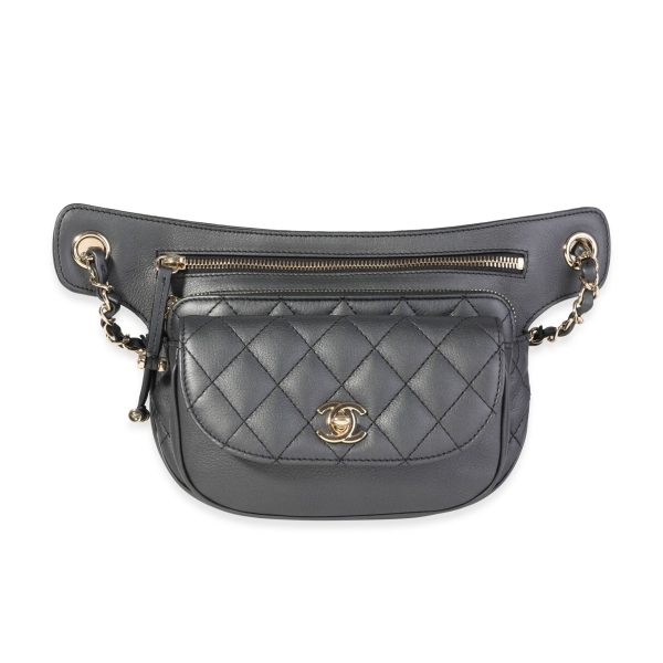 119255 fv Chanel Black Quilted Metallic Aged Calfskin Belt Bag