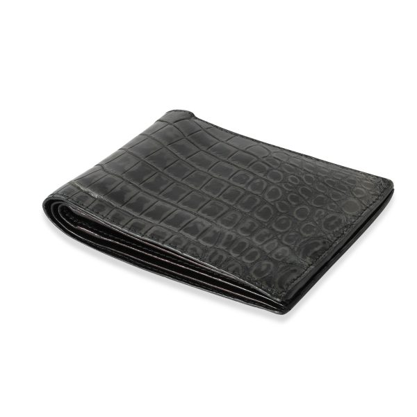 119257 box Bottega Veneta Black Charcoal Gradiated Crocodile Bifold Wallet