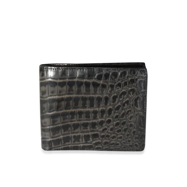 119257 fv Bottega Veneta Black Charcoal Gradiated Crocodile Bifold Wallet