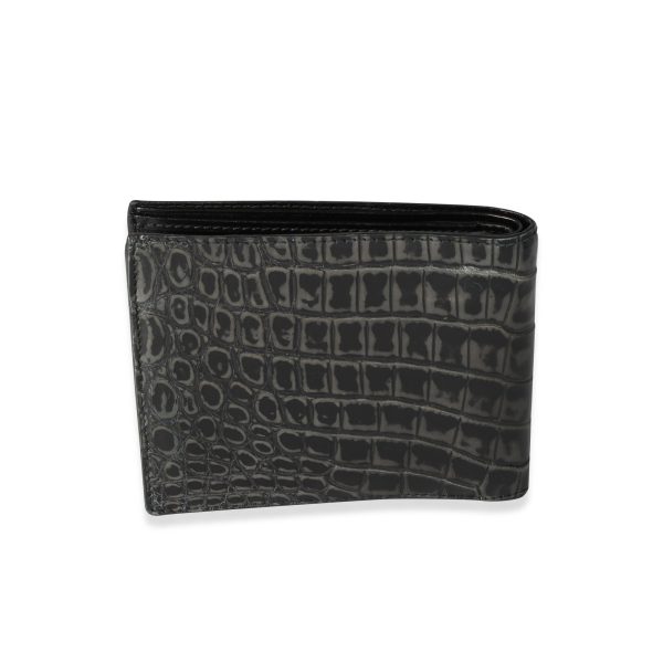 119257 sv Bottega Veneta Black Charcoal Gradiated Crocodile Bifold Wallet