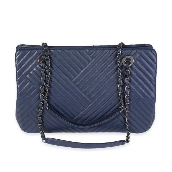 119266 pv Chanel Navy Chevron Lambskin CC Crossing Shopping Tote