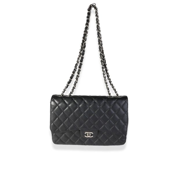 119370 bv Chanel Black Quilted Caviar Jumbo Classic Single Flap Bag