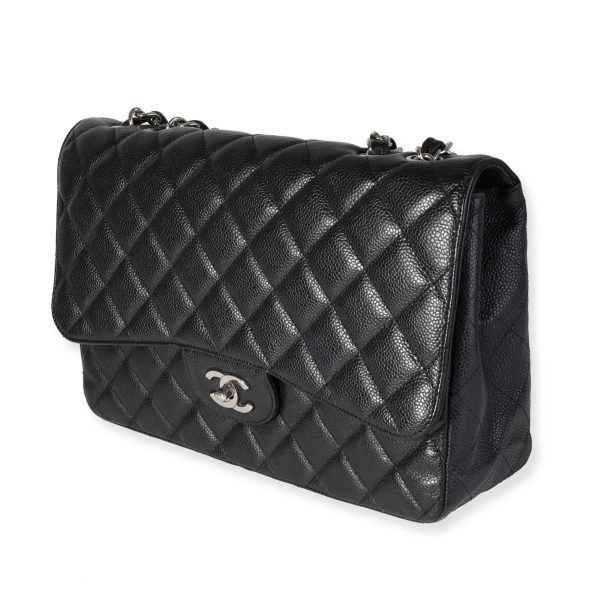 119370 sv Chanel Black Quilted Caviar Jumbo Classic Single Flap Bag