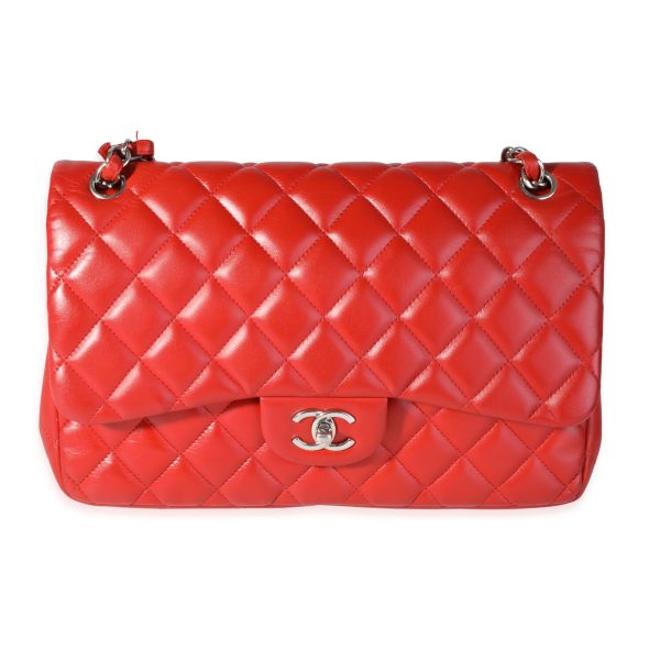 119371 fv Chanel Red Quilted Lambskin Classic Jumbo Double Flap Bag