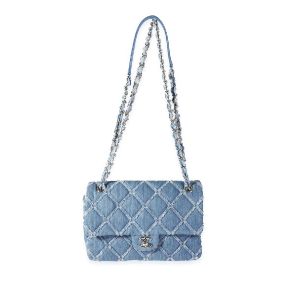 119435 bv Chanel Blue Quilted Denim Medium Single Flap Bag