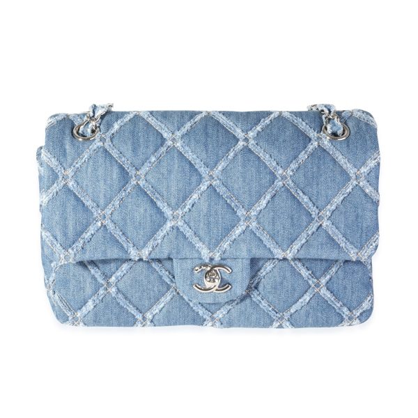 119435 fv Chanel Blue Quilted Denim Medium Single Flap Bag