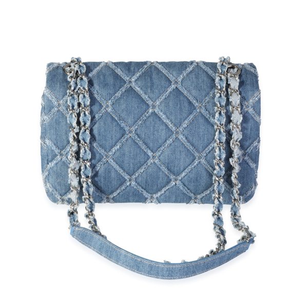 119435 pv Chanel Blue Quilted Denim Medium Single Flap Bag