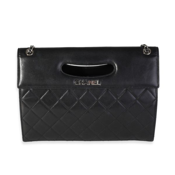 119438 fv Chanel Black Quilted Lambskin Cut Out Frame Clutch With Chain