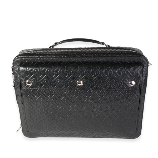 119508 fv Burberry Black Embossed Leather Triple Stud Briefcase Bag